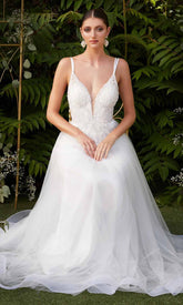 Appliqued Deep V-Neck Layered Tulle Dress